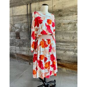 Maeve Anthropologie Gemma Midi Dress S Red White Floral Blouson Boatneck Boho